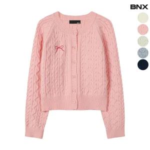여성 리본 꽈배기 라운드 가디건