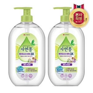 자연퐁 베이킹소다파워 3X 주방세제 용기형 라임향 735ml 2개