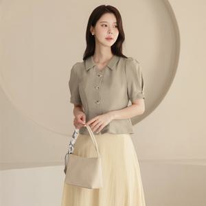 [시크라인] (~XL까지) 모메딘 오픈카라 퍼프소매 블라우스 여름 반팔 하객룩 오피스룩 데이트 모임 미시 빅사이즈
