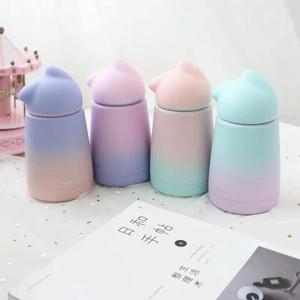 텀블러 미니 보온보냉 스텐 보온병 대용량 빨대 손잡이 320ml 고양이 그라디언트 색상 절연 병 귀여운 신선