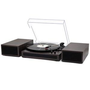 스테레오 책장 스피커가 있는 LP No 1 바이닐 레코드 플레이어 빈티지 우드 마감 무선 입력 재생 모드가 3단 벨트 드라이브 턴테이블 RCA 출력 자동 정지 | 브라운