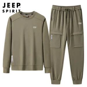 JEEP SPIRIT 남성 가을 겨울 라운드 맨투맨 트레이닝 따뜻한 레포츠 세트