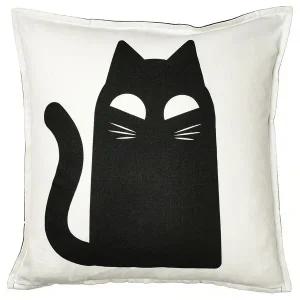 이케아 쿠스트퓌르 쿠션커버 고양이 패턴 화이트 블랙 50x50cm 105.995.69