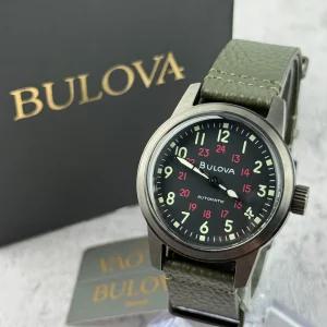Bulova Hack 38mm 블랙 다이얼 가죽 스트랩 Men 시계 [세금포함] [정품] 자동 98A255 명품시계 손목시계 패