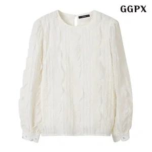 [GGPX]러블리 프릴 라운드넥 블라우스 (GPCBA012D)