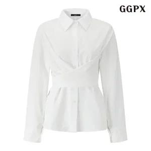 [GGPX]카라넥 크로스 꼬임 끈 블라우스 (GPCBA020D)