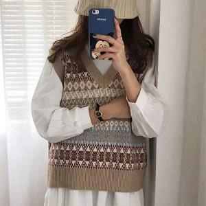 [셀러에이드]레이디 고급스러운프린트 무늬 포커스 브이컷 클래식 조끼