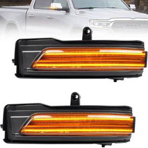 2019년용 NJSBYL RAM 1500 순차 앰버 LED 사이드 미러 라이트 어셈블리 2020년 2021년형 픽업 견인 다이내믹 턴 시그널 깜빡이 표시등 훈제 렌즈 L/R 리어