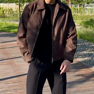 남자 스웨이드 투웨이 크롭 자켓 남성 블루종 재킷