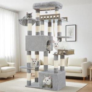 Gitelsnour Maine Coon 캣트리, 실내 고양이 대형 성인을 위한 튼튼한 고양이용 캣타워, 9.1kg(20파운드) 이상, 해먹 포함, 큰 횃대 2개, 콘도 스크래칭 기둥 15개, 라이트 그레이 GCT033W