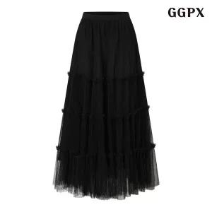 [GGPX]레이어드 시스루 쉬폰 롱 스커트 (GPCWH022D)
