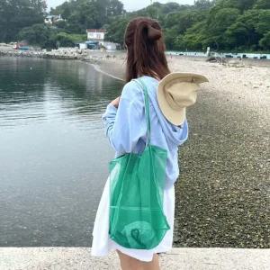메쉬 더블 숄더백 그린 망사 비치백 물놀이가방 망사 물놀이가방 여름가방