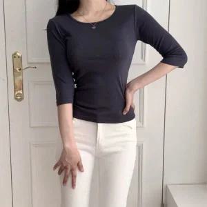 [하프클럽/]여자 가을반팔티 라운드넥 레이온 슬림핏 스판 티셔츠