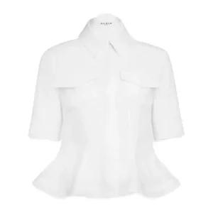포인티드 칼라 플랩 체스트 포켓 페플럼 블라우스 AA9C0989T611B 000