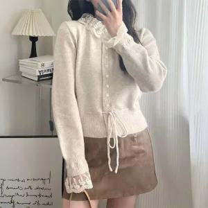 [하프클럽/]여자 카라 레이스 코디 스트랩 리본 가디건