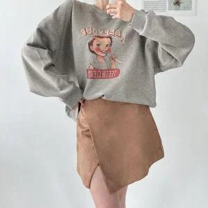 [하프클럽/]여자 스웨이드 사선 컷팅 A라인 속반바지 미니스커트