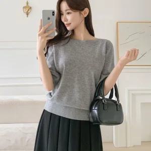 여자 입술넥 보트넥 5부 반팔 울티셔츠 가을 니트