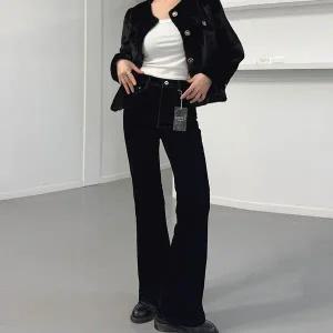 [하프클럽/]여자 FW 검정 슬림핏 나팔 벨벳팬츠 청바지