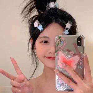 투명 투스타 헤어 머리 집게핀 꽃 머플러 러블리 리본 블루 곱창 헤어 머리 스카프 끈
