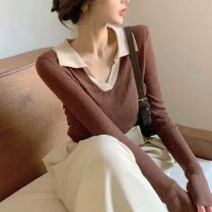 봄자켓 여성 이너티 예쁜 브이넥 카라 골지 티셔츠