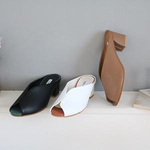 천연가죽 토오픈 뮬슬리퍼 5cm 사무실슬리퍼힐