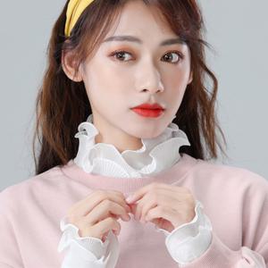 넥케이프+손목커프스 세트 레이스 레이어드 쉬폰플리츠 소매 페이크카라 하이넥 셀프웨딩 정장 블라우스 AB