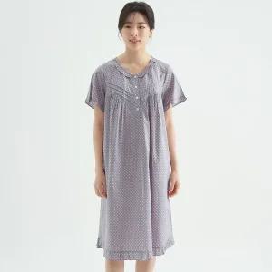 메이플라워 퍼플핑크도트 반팔 순면 여성 빅사이즈 원피스 잠옷
