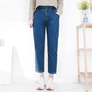 [일공삼에스티]배기핏 융기모 밍크 스판 밴딩 겨울청바지 투버튼데님