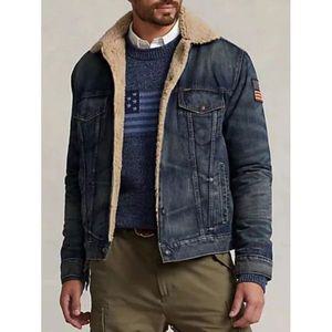 Ralph Lauren NWT 폴로 랄프 로렌 USA 플래그 패치 셰르파 플리스 라이닝 데님 트러커 재킷 XL 19707856027