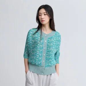 팝콘 프린트 컬러 블록 돌먼 가디건_PPCDM025006