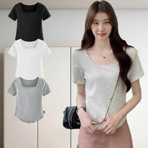 [하프클럽/]여자 데일리 U넥 심플 데일리 이너 반팔 티셔츠 LDW-TSH-SSIS827
