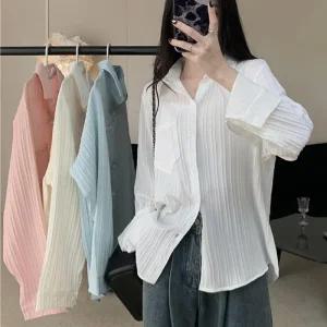 시원한 여름 레이어드 루즈핏 시스루셔츠 아사면 블라우스 남방