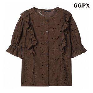 [GGPX]플라워 펀칭 레이스 반팔 블라우스 (GPCBA004D)