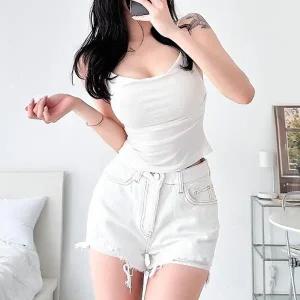 [다잇템] 여자 짧은 진 컷아웃 밑단 컷오프 디스트로이드 SS 팬츠_18299024_588872