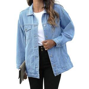 SeekMe 여성용 오버사이즈 진 재킷 플러스 사이즈 버튼 다운 워싱 미드 롱 데님 재킷