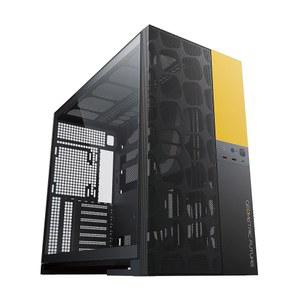 기하학적 미래 M5 통풍구 메시 전면 패널 강화 유리 미드 타워, E-ATX/ATX 게이밍 케이스, 높은 공기 흐름, 1.2mm 강철, 타입 C, 420/360 라디에이터 지원, 듀얼 챔버, 블랙/옐로우, GEO-M5V-BY