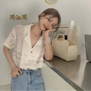 여성 셔츠(남방)/밥이나한잔해 한선화 펀칭셔츠 오픈카라 여름 남방 블라우스