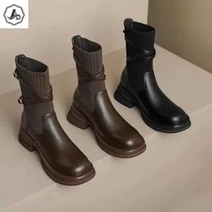 [애슬릿] 앵클 부츠 삭스 니트 스트랩 둥근코 데일리 여성