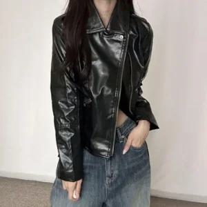 여성용 시크 룩 일상용패션 실루엣 유니크 가죽자켓 아우터 걸 진 데님자켓 여자청 여성청