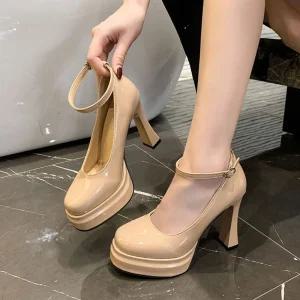 아이위크 봄 가을 앵클 스트랩 여자 가보시 플렛폼 여성 펌프스 힐 굽11cm 225-250mm