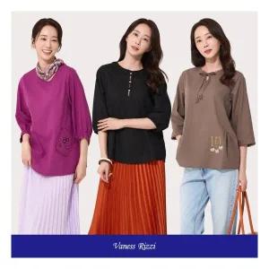바네사리찌 엄마옷 프리티 자수 블라우스 3종 여름 반팔 7부 셔츠 플라워 중년여성 60대 50대 40대 선물 79