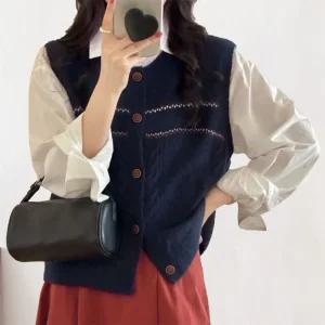 (봄가을)비1734모티브J 라운드넥여성조끼 여자 미시니트 스웨터 베스트 캐주얼(새로본)