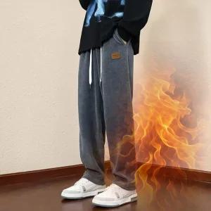 겨울기모바지 밴딩기모팬츠 남자 코듀로이팬츠 남성츄리닝 골덴 와이드 일자 융털 DENIM