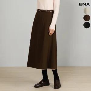 여성 벨트 세트 플리츠 롱스커트