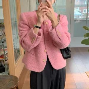 핑크 트위드자켓 출근룩 포켓 꾸안꾸 직장인 재킷 오피스룩 하객 모임 오피스 학부모