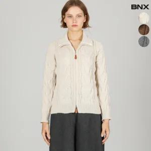 여성 꽈배기 카라 니트 집업 가디건
