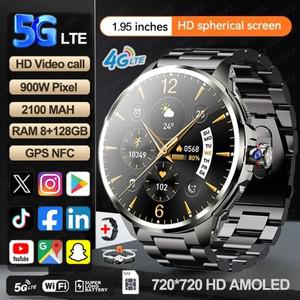 5G/4G 스마트 시계 720x720 AMOLED 1.95 인치 HD 900W 카메라 8GB+128GB RAM 1990mAh GPS WIFI Google APP