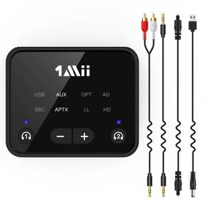 1Mii-B06T6 TV용 Bluetooth 5.3 송신기 - 무선 헤드폰 2개 어댑터 aptX LL& HD 광/AUX/RCA 오디오 입력