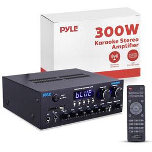 Pyle 무선 블루투스 스트리밍 증폭기, 300W 멀티 채널 홈 오디오 수신기(고화질 입력/출력, 광/동축, FM 라디오, USB/SD, AUX, RCA, 마이크인, BT/FM 안테나 포함)