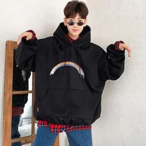 겨울 후드티셔츠 레인보우 기모 프린팅 2컬러 (48G7w)